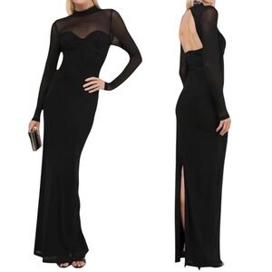 NWT Lulus Sensational Appeal Black Mesh Sheer Long Sleeve Bustier Stretchy Dress